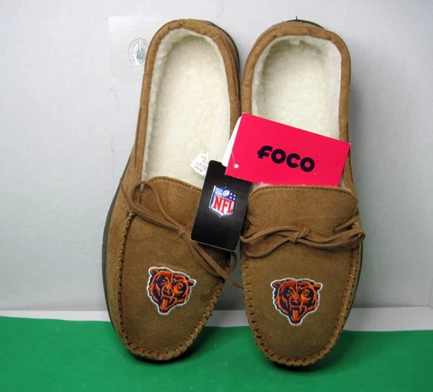 NFL Chicago Bears Leather & Fleece Large Moccasin Slippers NWT Cover