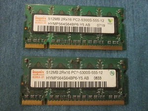 Hynix 2 x 512MB = 1GB PC2 5300S 555 Laptop Memory RAM HYMP564S64BP6-Y5 - Picture 1 of 4