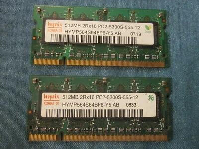 Hynix 2 x 512MB = 1GB PC2 5300S 555 Laptop Memory RAM HYMP564S64BP6-Y5 - Image 1 of 4