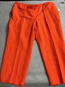 Kasper Womens Pants Linen Blend Ankle Slacks 24W Orangey Red NWT Side Elastic - Picture 1 of 11