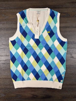 NWT Clover by Bobby Jones Womens Argyle Golf Vest Blue Cream Masters Logo Size M - Image 1 of 4