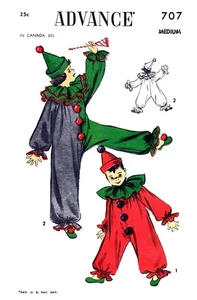 Unisex CLOWN Costume ADVANCE 707 Pattern Child UNPRINTED 1940's - Picture 1 of 5
