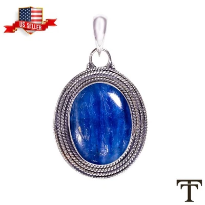 Venta de Navidad 925 Plata Natural KYANITA Garganta Chakra Boda Colgante Único Foto 1 de 4