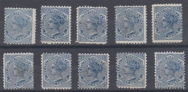 新西兰 1882 QV SSF 8d。 蓝色清洁 FISCALS (x10) (ID:061/D66270) — 第 1/1 张图片