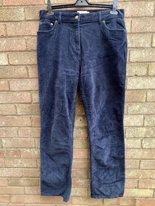 House Of Bruar Trousers Womens Size 14 Navy Blue Cord Corduroy Straight Leg - Picture 1 of 9