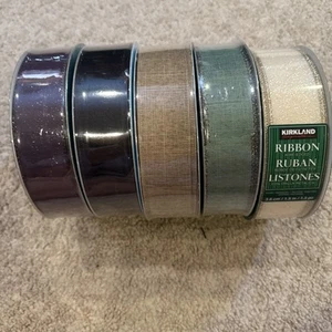 Members Mark 50 Yd Ribbon Purple, Black, Tan, Sage, Cream W/Glitter LOT OF 5 - Picture 1 of 3