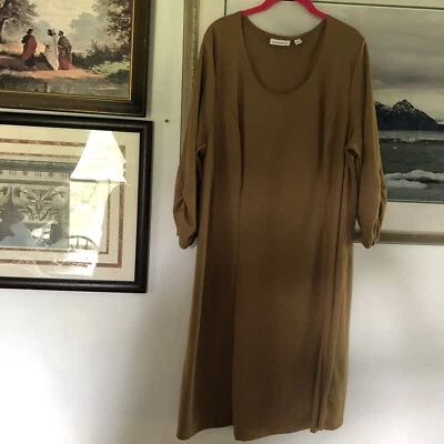 Top para mujer Susan Graver marrón tejido ponte manga 3/4 talla grande 2X A667 Foto 1 de 4