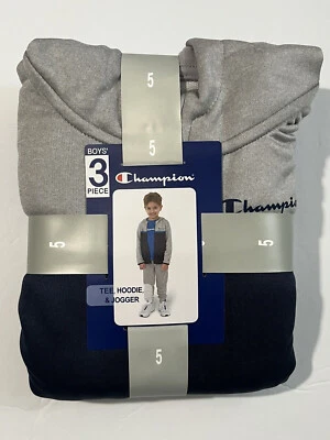 NUEVO Conjunto de 3 piezas de camiseta con capucha gris/azul marino talla 18M CHAMPION para niños Foto 1 de 3