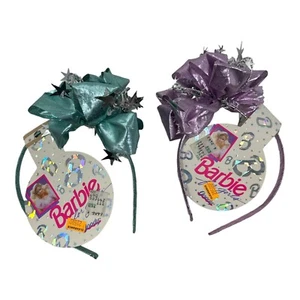 VTG Barbie For Girls GOODY Hair Bands Metallic Fluffy Bow Stars NOS Teal Purple - Picture 1 of 1