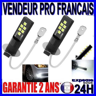 2 Lampadine H3 A 12 LED In 6500K Bianco Per Fari Di Auto Antinebbia - Immagine 1 di 4