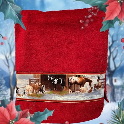 Navidad CABALLO Toalla de Mano Ecuestre Vaca Baño CÁMPER HECHO A MANO Foto 1 de 4