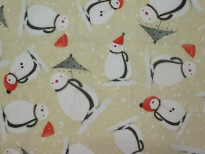 PINGÜINO PINGÜINOS SOMBREROS SOMBRILLAS NIEVE DESEOS CÁLIDOS TELA DE ALGODÓN AMARILLO FQ Foto 1 de 4