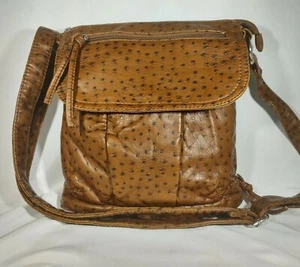 Bolso bandolera de cuero de avestruz sintético Bueno marca con cremallera marrón - Imagen 1 de 10