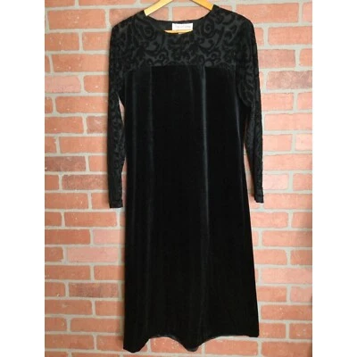 Vintage Diane Von Furstenberg Womens Velvet Burnout Midi Dress Black SZ M Witchy - Imagem 1 de 4