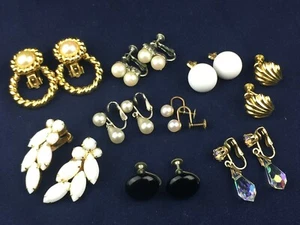 Lot of Nine Unsigned Vintage Clip And Screw-Back Earrings Wide Variety - Picture 1 of 7