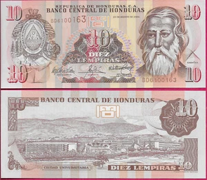 HONDURAS 10 LEMPIRAS 2004 UNC WITHOUT VERTICAL BARS,JOSE TRINIDADE CABANAS AT RI - Picture 1 of 1