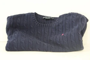 Ralph Lauren Pullover dunkelblau Zopfmuster Rundhals rosa Pony Gr. XL - Bild 1 von 6