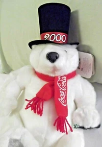Coca Cola Polar Teddy Bear Top Hat 2000 Hat Band 14" Tall Sitting Position - Picture 1 of 6