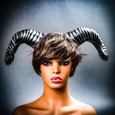 Gothic Ram Horns Headband Goat Animal Headgear Halloween Cosplay Party Silver - Image 1 of 4