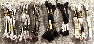 Coats DMC Embroidery Floss Lot of 33 Mixed Gray Black 310 535 318 414 648 415 12 - Picture 1 of 8