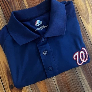 Vintage Majestic MLB Washington Nationals Polo Shirt Navy Men L S09-12/08 - Picture 1 of 9