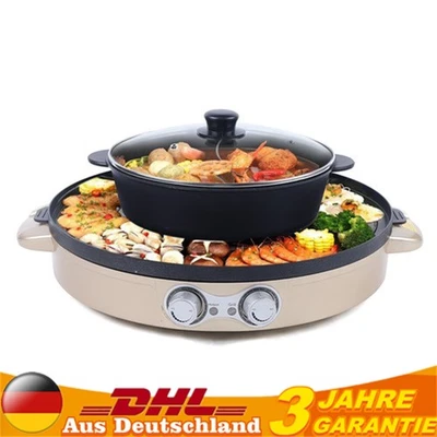 2 in1 Multifunction Hot Pot BBQ Double Electric Skillet Smokeless Non Stick DE - Image 1 of 4
