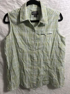 Woolrich Green Blue Plaid Sleeveless Button Up Top Women’s Sz XL - Afbeelding 1 van 6