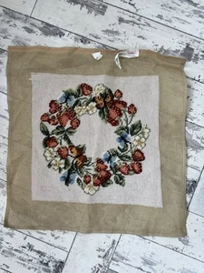 Handmade Tapestry Cushion Project Strawberry Fruit Floral Pattern - Picture 1 of 7