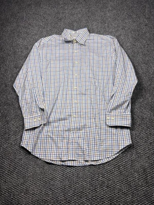 Camisa Peter Millar Para Hombres Grande Azul Tostado Vestido a Cuadros Nanoluxe Fácil Cuidado Con Botones Foto 1 de 4