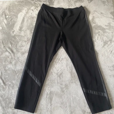 Pantalones elásticos DKNY para mujer Ponte tejido XL negros imitación cuero pierna detalle a rayas Foto 1 de 4