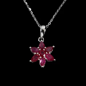 Mother Day 925 Silver Necklace Pear Ruby 4x3mm Natural Gemstone Jewelry 18in - Picture 1 of 14