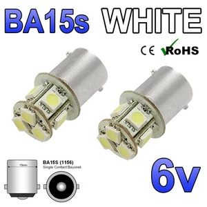 2x 6V 6 VOLT 8 SMD 5050 LED BULBS GLB205 BA15S 5W POSITIVE EARTH NEGATIVE EARTH - Picture 1 of 5