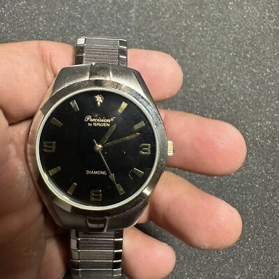 precision by gruen Mens Watch Diamond Quartz GP402MN Black Dial Silver Working - Image 1 of 4