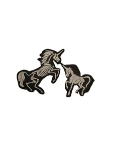 Unicorn & Baby Skeleton Unicorn Patch Set | Gothic Embroidered Iron-On Patches - Picture 1 of 3