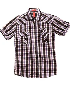 Oleg Cassini Western Mens Blue Shirt Plaid Cotton Short Sleeve Button Up Mens S - Picture 1 of 7