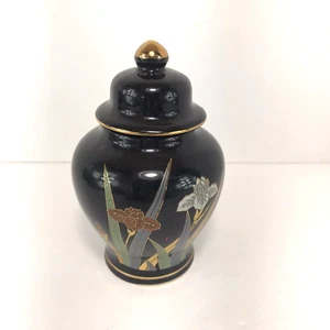 Tarro de jengibre con tapa negra iris floral porcelana Japón vintage OTAGIRI 4,5" de alto - Imagen 1 de 5