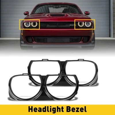 LH Headlight & Front RH Bezel Lamp Trim Cover Set For 2015-2021 Dodge Challenger Foto 1 de 4