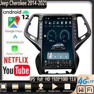 13.6" Android Navigation Car Gps Stereo Radio Wifi For Jeep Cherokee 2014-2021 - Picture 1 of 10