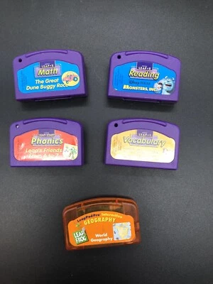 Lot 5 Leap Frog Leapster Phonics Math Geography Reading Vocabulary Monsters Inc - Image 1 of 3