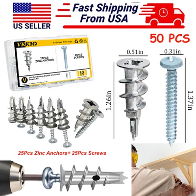 Kit de autoperforación de aleación de zinc de alta resistencia incluye 25 anclajes para paneles de yeso y 25 tornillos Foto 1 de 4