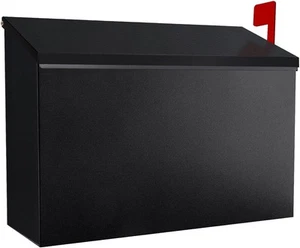 Wall-Mount Mailbox with Flag Metal Mail Box for Outside Large Capacity Black - Picture 1 of 7