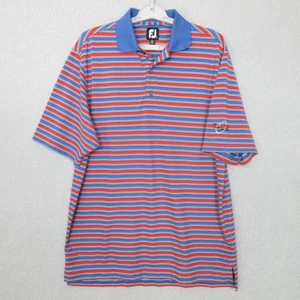 FootJoy Polo Shirt Mens Medium Stripe Blue Red Country Club Oxford Golf Stretch - Picture 1 of 10