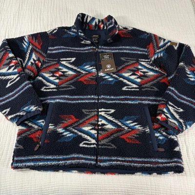 Ariat Chimayo Jacket Mens XL Blue Sherpa Full Zip Aztec Western Cowboy Ranch NEW - Image 1 of 4