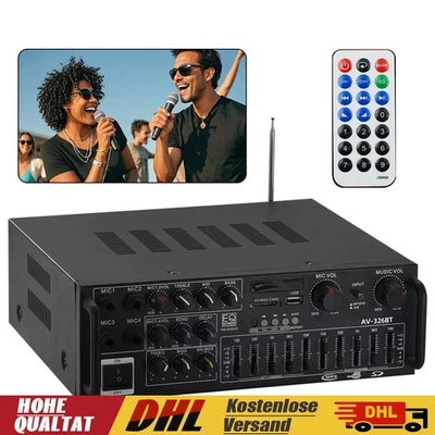 2000W Stereo Vollverstärker HIFI Digital Bluetooth FM USB 4 Mikrofon Eingänge - Bild 1 von 4