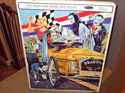THE MUNSTERS FRAME-TRAY PUZZLE WHITMAN RARE FIND MUNSTERS DRAGULA CAR VF 1965 - Image 1 of 4