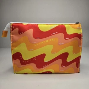 Vintage Clinique Bright Red Yellow Orange Squiggle Fabric Cosmetic MakeUp Bag - Picture 1 of 11