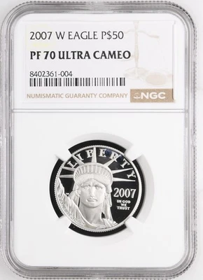 2007 Proof $50 Platinum Eagle 1/2 oz NGC PF-70 ULTRA CAMEO - Image 1 of 2