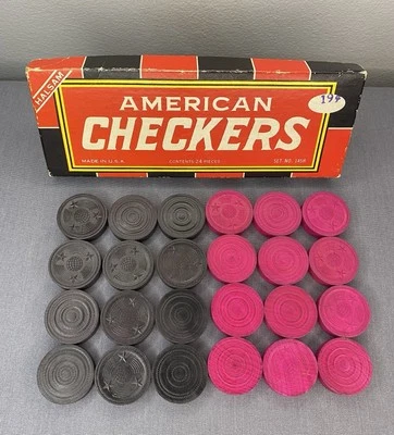 Juego de 24 piezas de madera Halsam American Checkers # 145H vintage años 60 hecho en EE. UU. Foto 1 de 4
