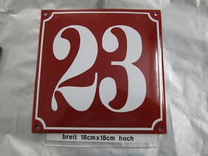 Hausnummer Emaille Nr 23 weiße Zahl roter Hintergrund 18 cm x 18 cm Baujahr 2020 - Picture 1 of 12