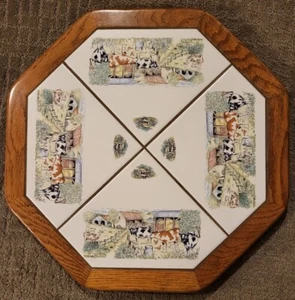 VTG • Lazy Susan/Turntable • Oak w/ Embedded Ceramic Tile • 19" Dia • Farm Theme - Picture 1 of 5